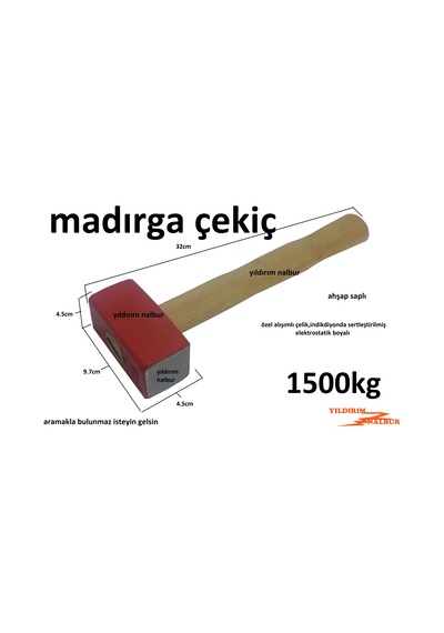 Madırga Çekiç 1500kg Küt Çekiç Balyoz Taşçı Çekici 1.5 Kilo Mozai