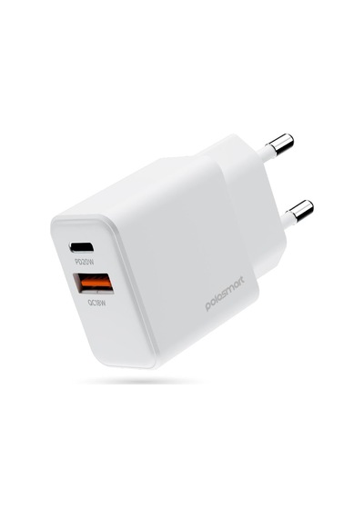 Polosmart Pbs136 Hızlı 1 Usb 1 Pd Çıkışlı 20w Şarj Adaptörü Duvar Şarjı Beyaz
