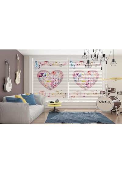 I Love Music Dijital Baskı Piliseli Zebra Stor Perde I Love Music Dijital Baskı Piliseli Zebra Stor Perde