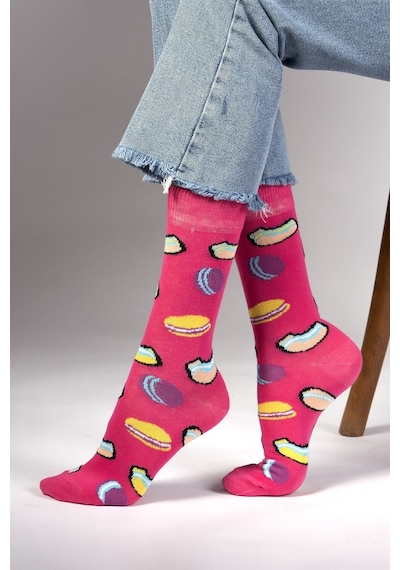 Ozzy Socks Macaron Desenli Çorap Fuşya