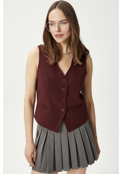 Ritnice Kadın Style Bordo Astarlı Dokuma Yelek Bordo