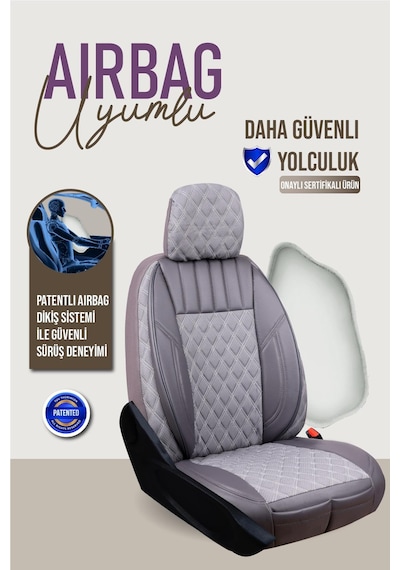 Citroen C-elysee Uyumlu Lüx Yarı Deri Oto Koltuk Kılıfı Ön Arka Takım Petra Füme