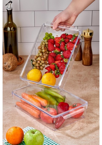 2 Li Kapaklı Buzdolabı Organizeri & Buzdolabı Düzenleyici 3 Lt Şeffaf