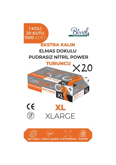 Nitril Turuncu Power Pudrasız Muayene Eldiveni Xl - 1 Koli-20 Paket-1000'li