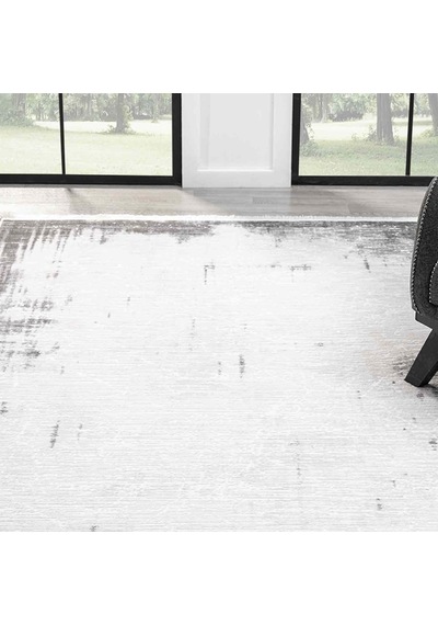 Beyaz Gri Eskitme Bordürlü Soyut Modern Halı - Nd5120gv Beyaz - Gri
