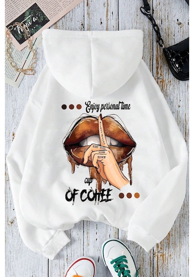 Uyguntarz Enjoy Personel Time Baskılı Oversize Sweatshirt beyaz