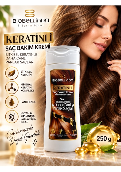 Keratinli Saç Bakım Kremi Bitkisel Keratin, Mineral Keratin Kompleks Ve Panthenol, Boyalı & Yıpranmış Saçlar 250 Gr