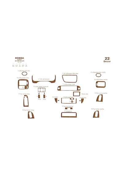 Honda Civic Torpido Kaplama 1995-2001 22 Parça Açık Meşe