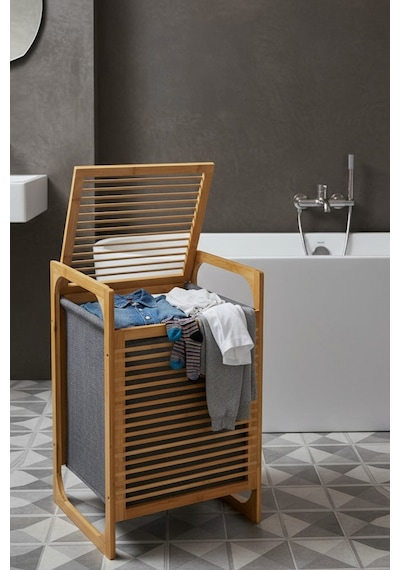 Porsima Pbt-350 Ahşap Bambu Kirli Sepeti Çok Amaçlı Banyo Düzenleyici Kirli Çamaşır Sepeti Organizeri Gri