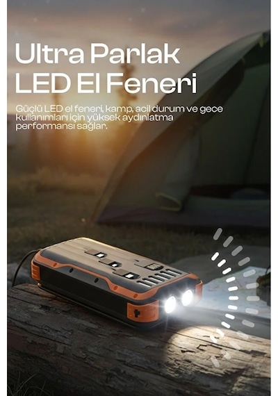 Kensa Güneş Enerjili Powerbank 20.000 Mah Hızlı Şarj Led Göstergeli Dahili Kablo Solar Şarj Cihazı Siyah - Turuncu