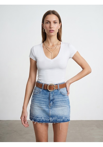 Dilvin 32799 V Yaka Top-beyaz
