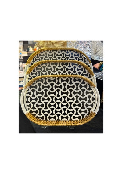 3 Lü Oval Hasır Tepsi Bej