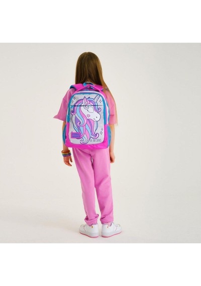 Coral High Kids Pembe Gümüş Simli Unicorn Desenli 2'li Okul Çanta Seti - Kız Çocuk Pembe Unicorn