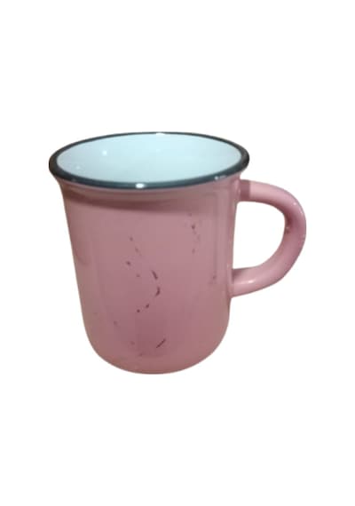 Seramik Kulplu Bardak Renkli Emaye Görünümlü 260 Cc - Pembe Pembe
