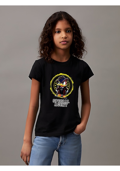 Uyguntarz Çocuk Mafia Ördek Baskılı Pamuklu Tshirt Siyah