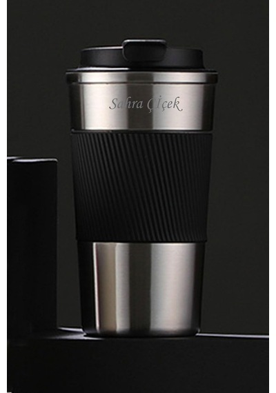 Tusah 304 Pazlanmaz Çelik 500 Ml Kaydırmaz Lastikli Termos Bardak Mug Isme Özel Tek Ebat Metalik Çok Renkli