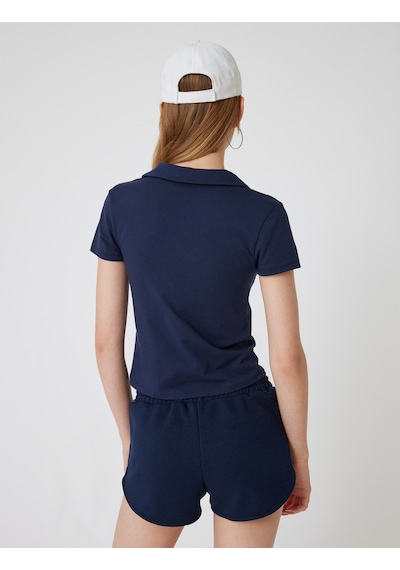 Koton Polo Yaka Tişört Fermuarlı Slim Fit Kısa Kollu Lacivert 5wal10493ık Lacivert