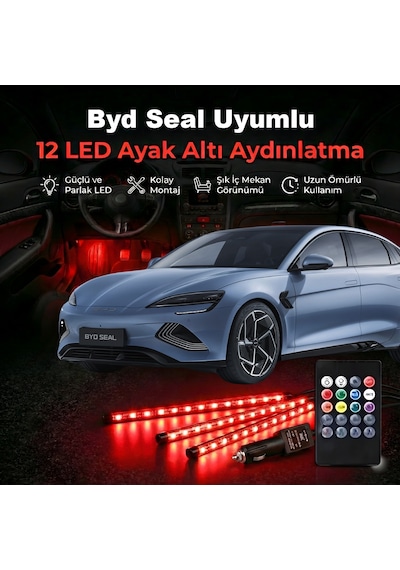 Byd Seal Uyumlu Rgb Ayak Altı Led 12 Led Kumandalı Müzik Duyarlı Araç İçi Aydınlatma 7 Renk 12v 1