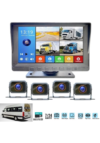 4 Kameralı 7'' Dvr Sd Kayıt'lı Araç Monitör Set Full Hd Rose Mr-16
