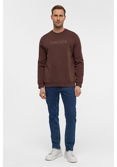Süvari Koyu Kahve Regular Düz Bisiklet Yaka Sweatshirt Koyu Kahverengi
