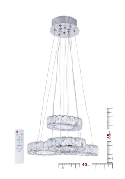 Modern Kristal Taşlı 3+1 Halka Sarkıt Led Avize Krom Gümüş - Krom