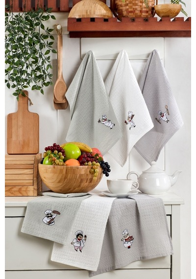 Veramoni Chef 6'lı Mutfak Kurulama Bezi 40x60cm Mutfak Havlusu Pamuklu - Gri