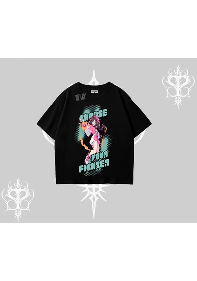 Startmore Startmore Oversize Tshirt Oversize Anime Kız Desenli Japon Stil Siyah