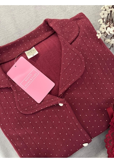 Mh Moony Homewears Nokita Bordo Kışlık Termal Merlin Kumaş Pijama Takımı Ton Bordo
