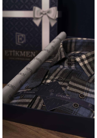 Lacivert Beyaz Oduncu Slimfit Erkek Gömlek Lacivert - Beyaz