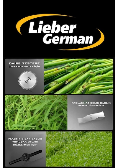 Lieber German LG-21 4X Akülü Dal Ağaç Kesme Budama Makası + Ot Çim Kesme Tırpan Makinesi