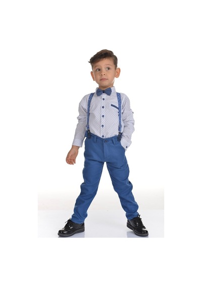 Buse&Eylül Bebe Mavi Papyonlu Pantolon Askılı Erkek Çocuk Takımı