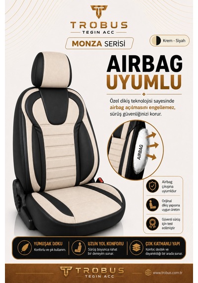 Tofaş Kuş 1993+ Uyumlu Monza Serisi Bej Siyah Oto Koltuk Kılıfı