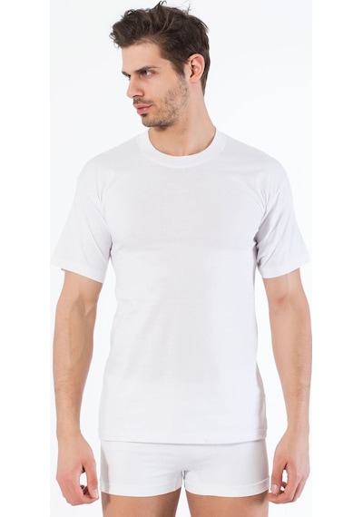 Siyah İnci Pamuklu Yuvarlak Yaka Kısa Kol T-shirt Beyaz