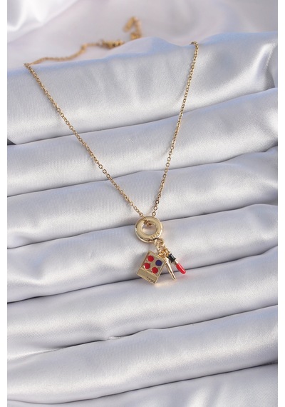 316l Çelik Gold Renk Makyaj Paleti Figür Charm Model Kadın Kolye - Tj-bko9322