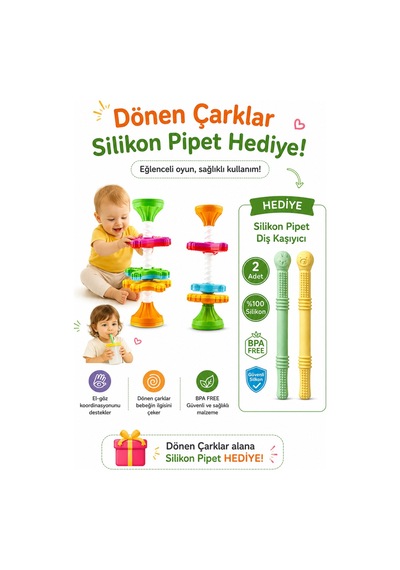 Eğitici Zeka Oyuncağı Dönen Çarklar Mama Sandalyesi/oyuncak + Pipet Hediye