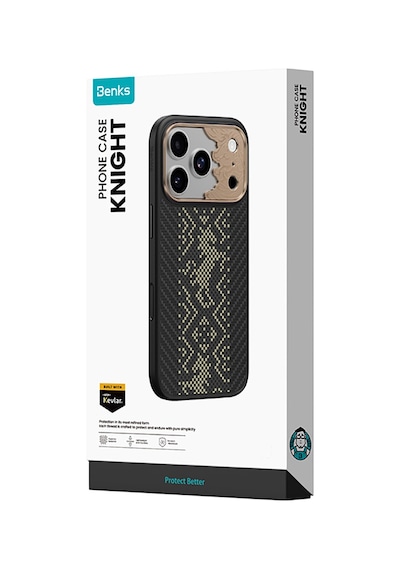 Apple iPhone Uyumlu 17 Pro Max Kılıf M-safe Şarj Özellikli Karbon Fiber Benks Knight Armorpro Kevlar Kapak Siyah
