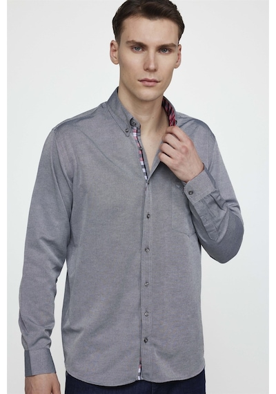 Tudors Klasik Fit Rahat Kesim Poplin Oxford Erkek Gömlek-23442-gri Gri