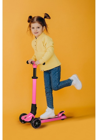 Lamborghini Lisanslı L1 Luxury Katlanabilir 3 Tekerlekli Işıklı Çocuk Scooter Pembe