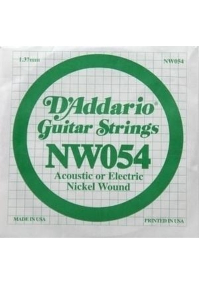 D'addario Nw054 Nickel Wound Elektro Ve Akustik Gitar Tek Teli - .054 Aksesuar Sert Tansiyon, Düşük Akortlar Drop Tuning İçin Optimize Edilmiş Gerilim Ve Net Tanım