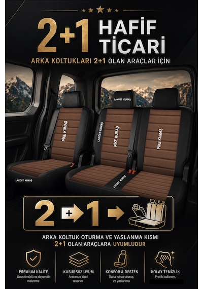 Speed Serisi Pike Kumaş Ticari 2+1 Oto Koltuk Kılıfı - Doblo-caddy-berlingo-dokker-courier-kangoo Uyumlu Taba