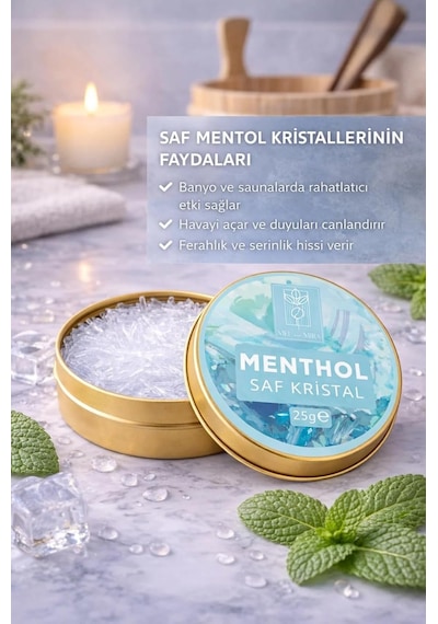 Saf Kristal Mentol, Buhar Banyosu, Sauna Ve Hamam İçin, Katkısız Ve Doğal, 25g