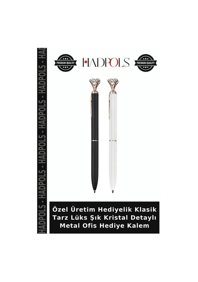 Özel Üretim Hediyelik Klasik Tarz Lüks Şık Kristal Detaylı Metal Ofis Hediye Kalem Füme