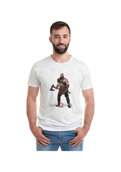 God Of War The Power Baskılı Beyaz Erkek Tshirt