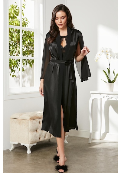 Pierre Cardin Saten Dantelli Gecelik Ve Sabahlık Takımı - 4375 001