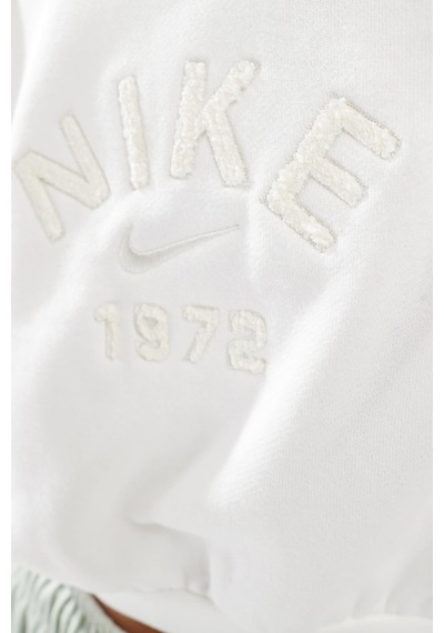 Nike Crop Loose Fit French Terry Short Sleeve Top Kadın Bol Kesim Crop Kısa Kollu Sweatshirt Beyaz Kırık Beyaz