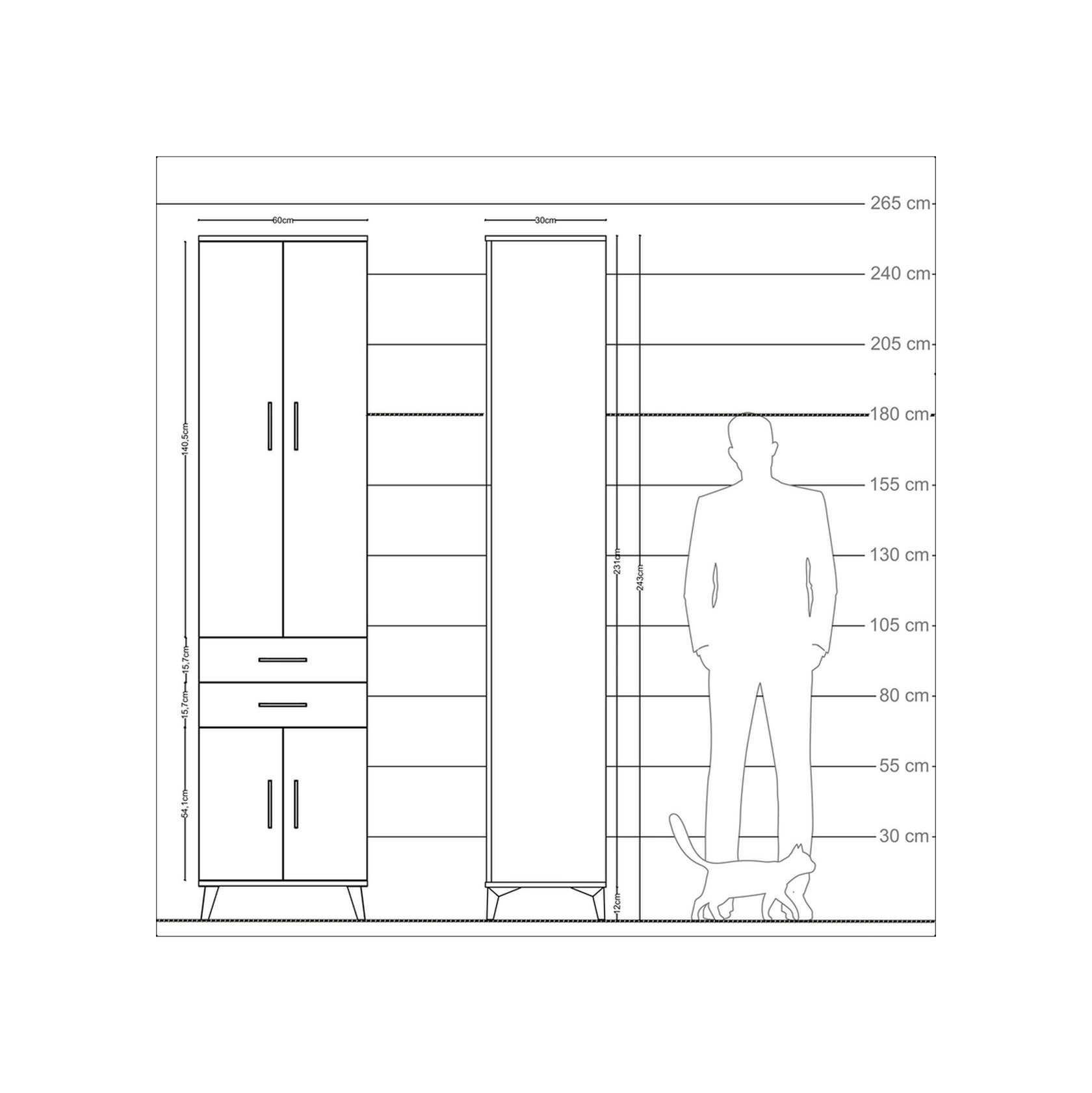 Arges Dolap 5 Raflı 2 Çekmeceli 4 Kapaklı 60x30x243 Aytaşı-an... Aytaşı