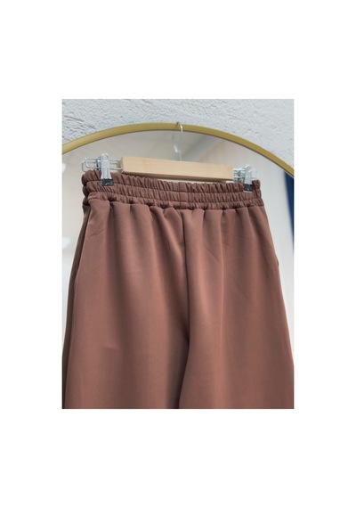 Unika Boutique Zayna Bol Paça Çımalı Skuba Dalgıç Pantolon-mt3555 Beyaz Kahverengi