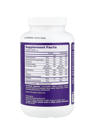 Advanced Orthomolecular Research Aor, Advanced B Complex , 180 Capsules