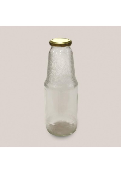 3 Adet 1 Litre Şeffaf Sürahi Süt, Ayran, Su, Limonata, Meşrubat Şişesi Metal Gold Kapaklı Cam Şişe