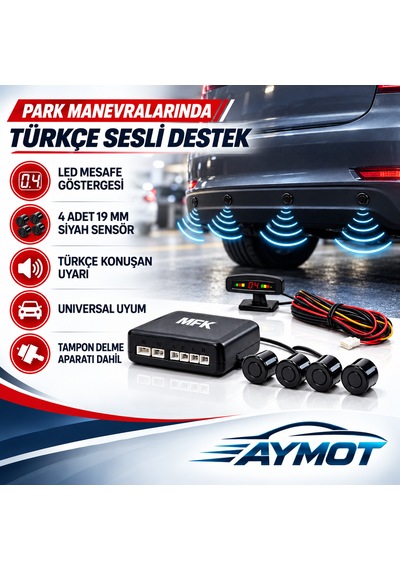 Mfk Universal Türkçe Konuşan Led Ekranlı Siyah Park Sensörü 19 Mm